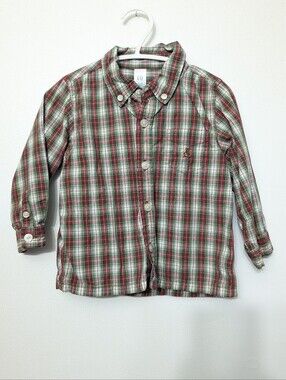 Gap Plaid Button-Down Shirt for Kids - Red & Green 18-24 M Cotton